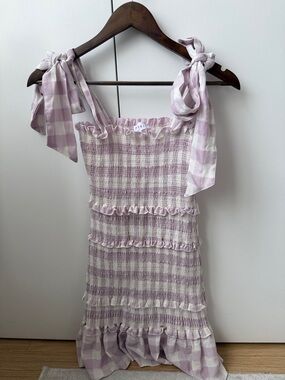 Lilac and White Gingham Smocked Dress